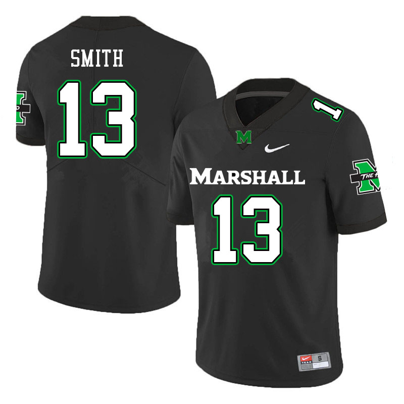 Men #13 Daytione Smith Marshall Thundering Herd College Football Jerseys Stitched-Black - Click Image to Close